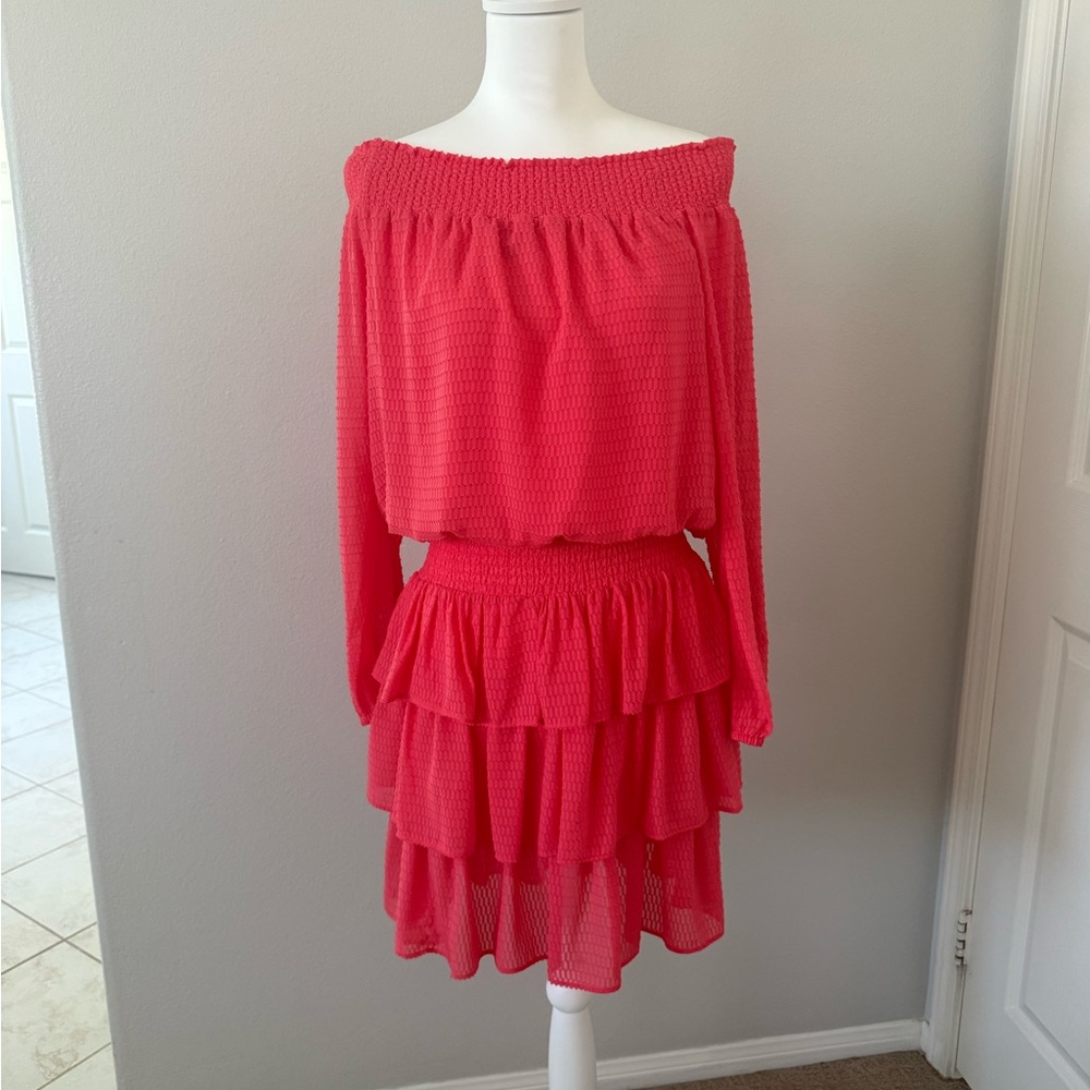 Michael Kors Coral/Salmon Textured off shoulder Dress